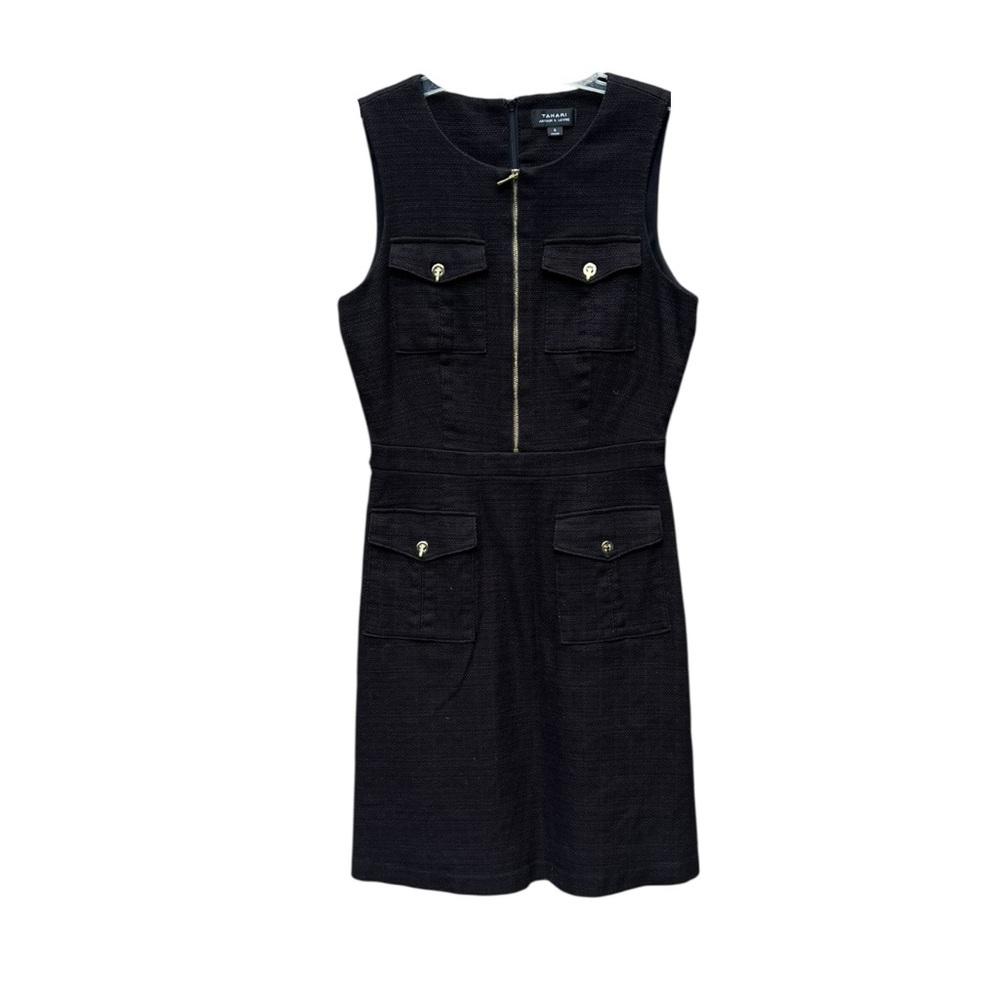 🌻Tahari Black Preppy Sleeveless Black Textured Parkcore Dress Size 6 - Picture 4 of 10